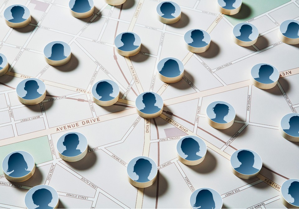 avatars of multiple people over a city map